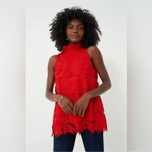 Tuckernuck Guipure Vibrant Red Lace Mason Sleeveless Blouse